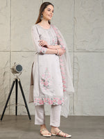 Thumbnail for Embroidered Kurta With Pant & Organza Embroidered Dupatta, Grey - Hiral Fashion - Distacart