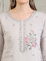 Thumbnail for Embroidered Kurta With Pant & Organza Embroidered Dupatta, Grey - Hiral Fashion - Distacart