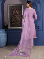 Thumbnail for Placement Embroidered Kurta With Pant & Organza Printed Dupatta, Lavender - Hiral Fashion - Distacart