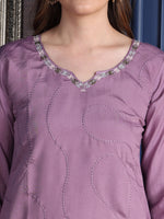 Thumbnail for Placement Embroidered Kurta With Pant & Organza Printed Dupatta, Lavender - Hiral Fashion - Distacart