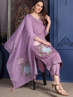 Thumbnail for Placement Embroidered Kurta With Pant & Organza Printed Dupatta, Lavender - Hiral Fashion - Distacart