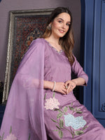 Thumbnail for Placement Embroidered Kurta With Pant & Organza Printed Dupatta, Lavender - Hiral Fashion - Distacart