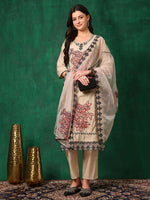 Thumbnail for Applique Embroidered Kurta With Pant & Embroidered Dupatta, Beige - Hiral Fashion - Dista