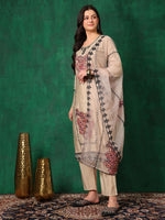 Thumbnail for Applique Embroidered Kurta With Pant & Embroidered Dupatta, Beige - Hiral Fashion - Dista