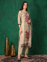 Thumbnail for Applique Embroidered Kurta With Pant & Embroidered Dupatta, Beige - Hiral Fashion - Dista
