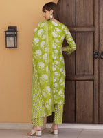 Thumbnail for Flower Embellished And Printed Kurta With Pant & Dupatta, Green - Hiral Fashion - Distacart