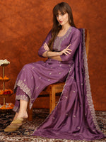 Thumbnail for Sequined Embroidered Kurta With Pant & Dupatta, Lavender - Hiral Fashion - Distacart