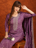 Thumbnail for Sequined Embroidered Kurta With Pant & Dupatta, Lavender - Hiral Fashion - Distacart