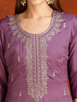 Thumbnail for Sequined Embroidered Kurta With Pant & Dupatta, Lavender - Hiral Fashion - Distacart