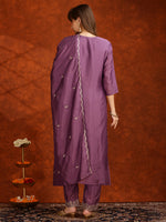 Thumbnail for Sequined Embroidered Kurta With Pant & Dupatta, Lavender - Hiral Fashion - Distacart