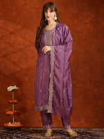 Thumbnail for Sequined Embroidered Kurta With Pant & Dupatta, Lavender - Hiral Fashion - Distacart