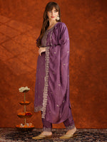 Thumbnail for Sequined Embroidered Kurta With Pant & Dupatta, Lavender - Hiral Fashion - Distacart