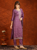 Thumbnail for Sequined Embroidered Kurta With Pant & Dupatta, Lavender - Hiral Fashion - Distacart