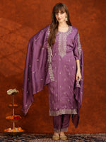 Thumbnail for Sequined Embroidered Kurta With Pant & Dupatta, Lavender - Hiral Fashion - Distacart