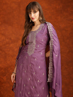 Thumbnail for Sequined Embroidered Kurta With Pant & Dupatta, Lavender - Hiral Fashion - Distacart
