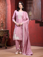 Thumbnail for Hand Embroidered Kurta With Pant & Dupatta, Pink - Hiral Fashion - Distacart