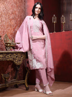 Thumbnail for Hand Embroidered Kurta With Pant & Dupatta, Pink - Hiral Fashion - Distacart