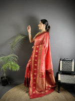 Thumbnail for Joban Fashion Peach Banarasi Soft Silk Woven Butti Saree - Distacart