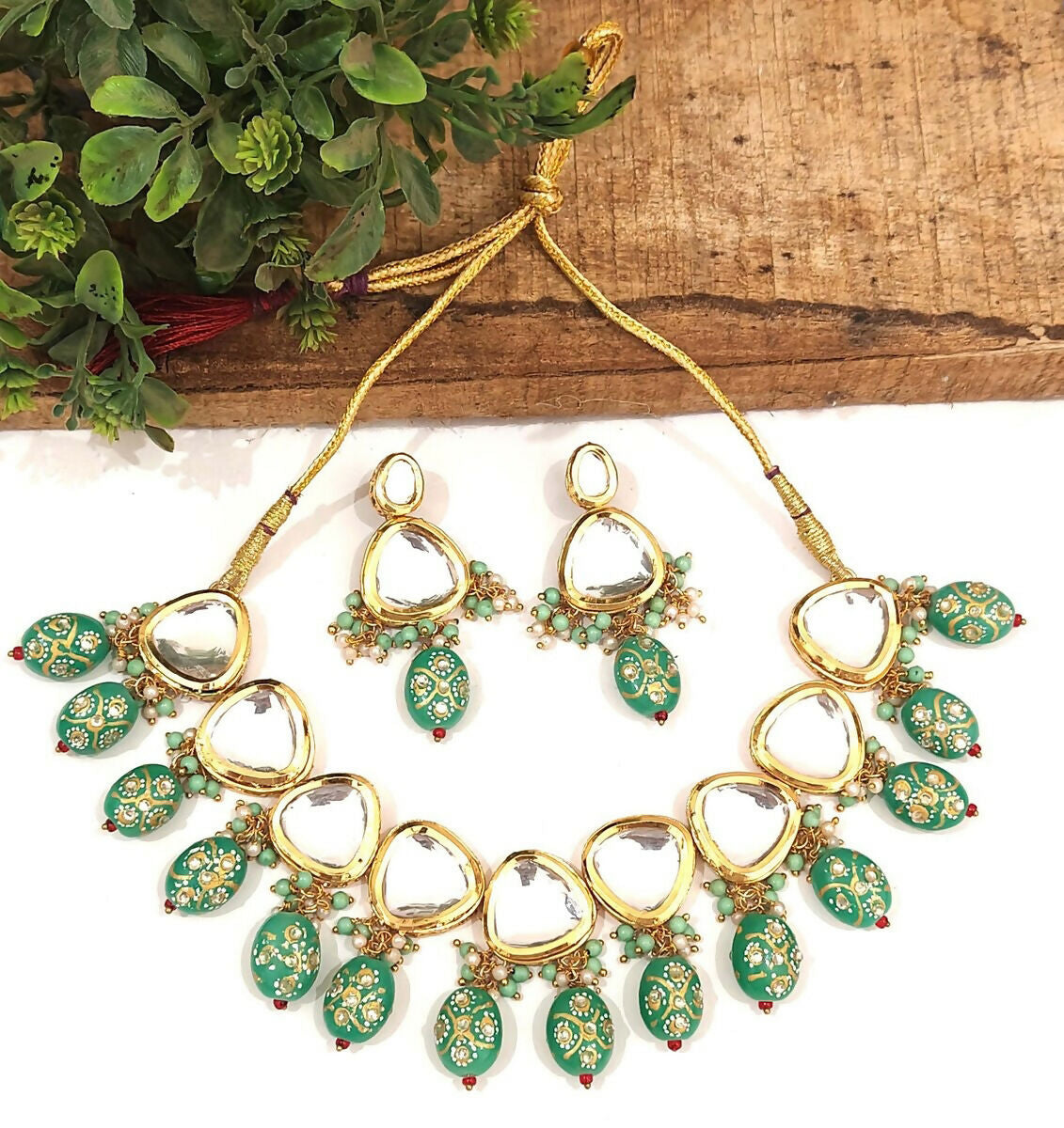 Joban Fashion Hand Made High Quality Gold Plated Base Metal Alloy Kundan Stone Studded Kundan Jewellery Set - Distacart