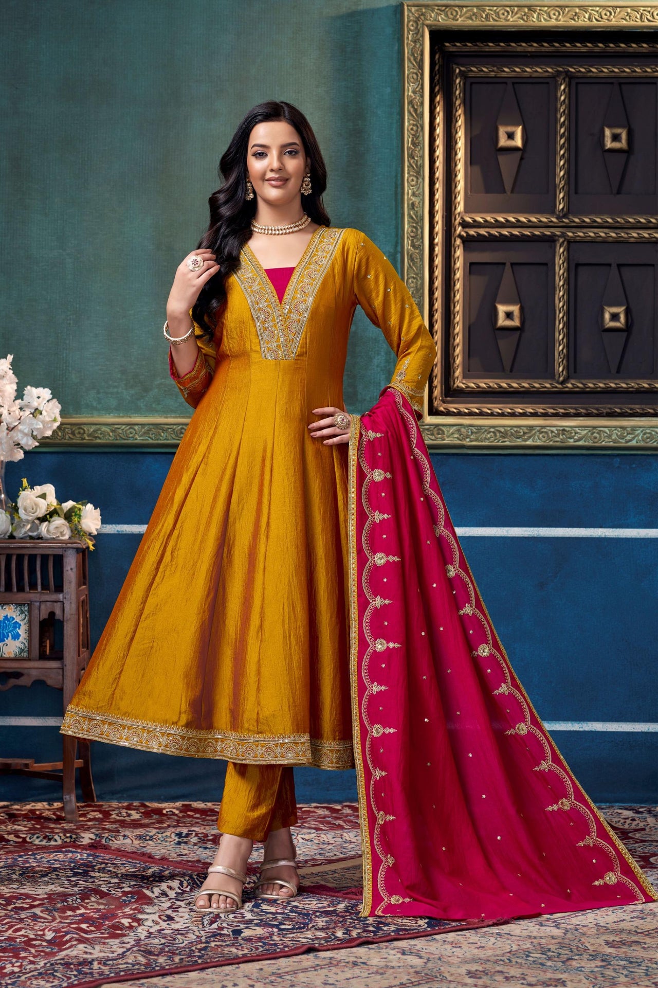 Vedant Vastram Anarkali Kurta Pant Dupatta Set for Women - Dista