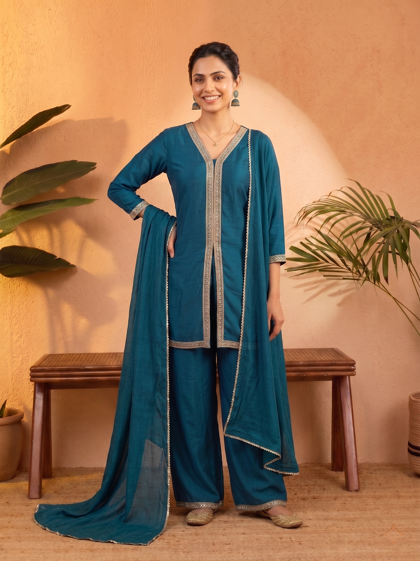 Vedant Vastram Fancy Kurta Palazzo Dupatta Set for Women - Dista