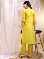 Thumbnail for Hand Embroidered Kurta With Pant & Dupatta, Mustard - Hiral Fashion - Dista