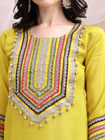 Thumbnail for Hand Embroidered Kurta With Pant & Dupatta, Mustard - Hiral Fashion - Dista