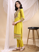 Thumbnail for Hand Embroidered Kurta With Pant & Dupatta, Mustard - Hiral Fashion - Dista