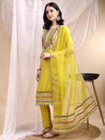 Thumbnail for Hand Embroidered Kurta With Pant & Dupatta, Mustard - Hiral Fashion - Dista