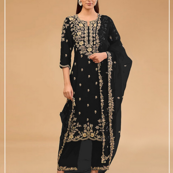 Anaita Black Vichitra Suit with Embroidered & Multi Thread Zari Work
