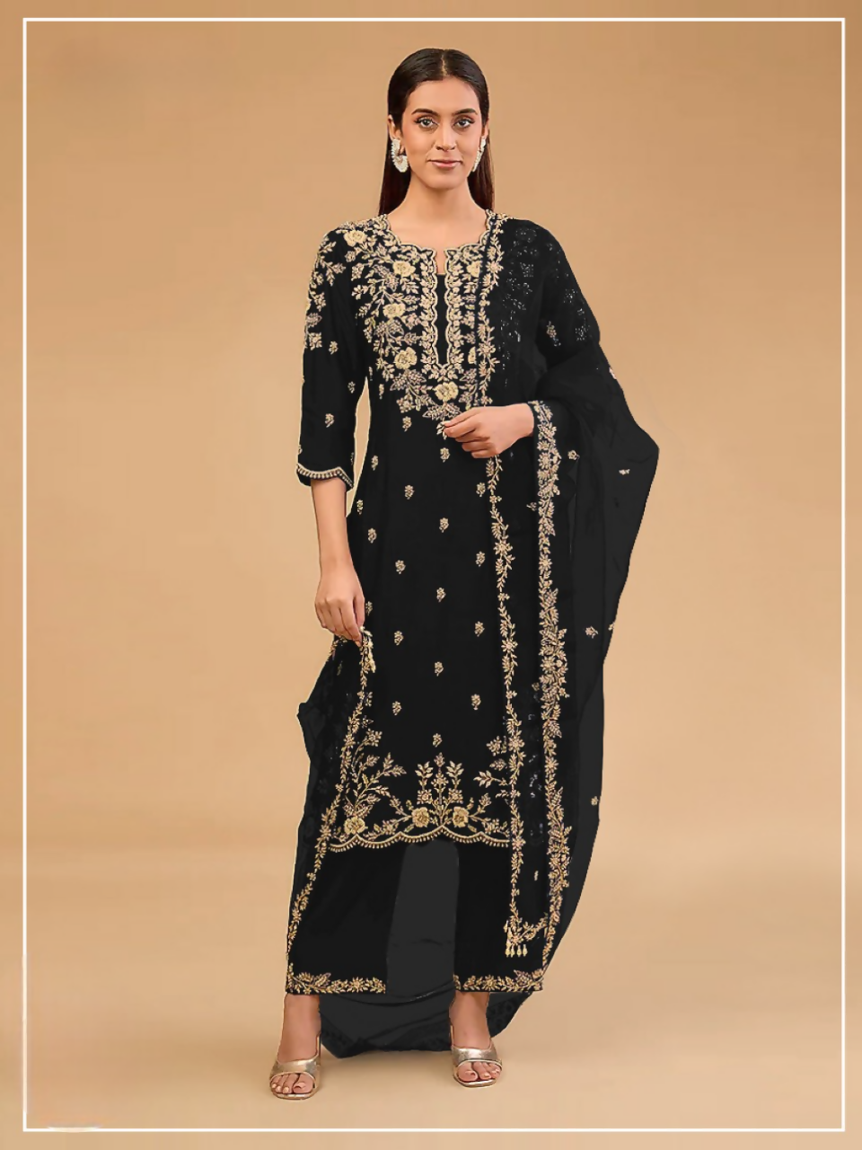 Anaita Black Vichitra Suit with Embroidered & Multi Thread Zari Work - Distacart