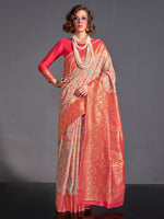 Thumbnail for NOZ2TOZ Women's Silk Blend Beige Woven Design Designer Saree With Blouse Piece - Distacart