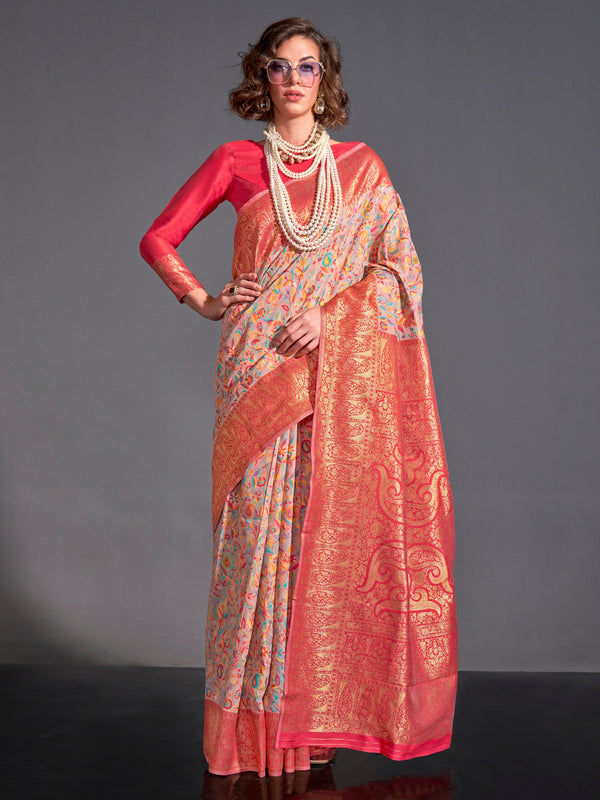 NOZ2TOZ Women's Silk Blend Beige Woven Design Designer Saree With Blouse Piece - Distacart