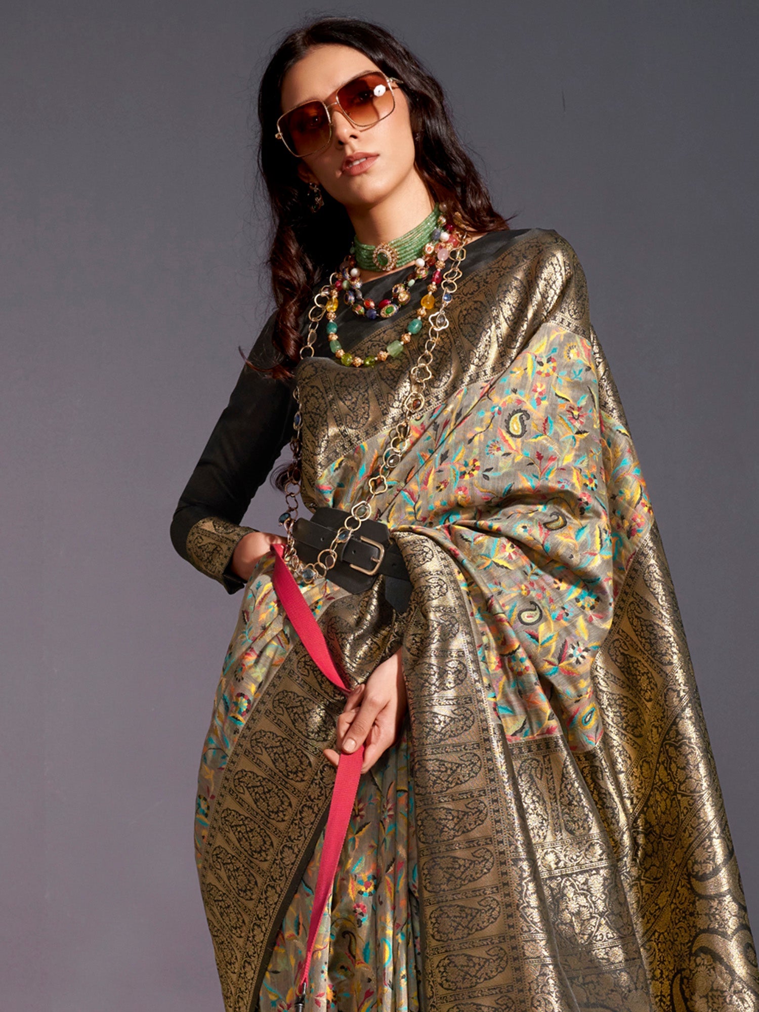 NOZ2TOZ Women's Silk Blend Grey Woven Design Designer Saree With Blouse Piece - Distacart