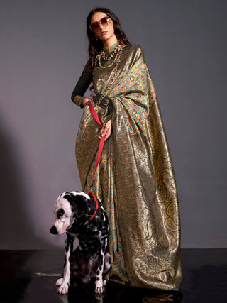 NOZ2TOZ Women's Silk Blend Grey Woven Design Designer Saree With Blouse Piece - Distacart