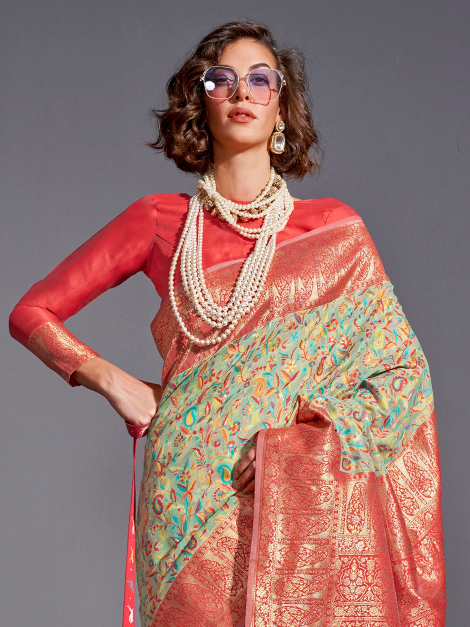 NOZ2TOZ Women's Silk Blend Sea Green Woven Design Designer Saree With Blouse Piece - Distacart