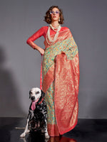 Thumbnail for NOZ2TOZ Women's Silk Blend Sea Green Woven Design Designer Saree With Blouse Piece - Distacart