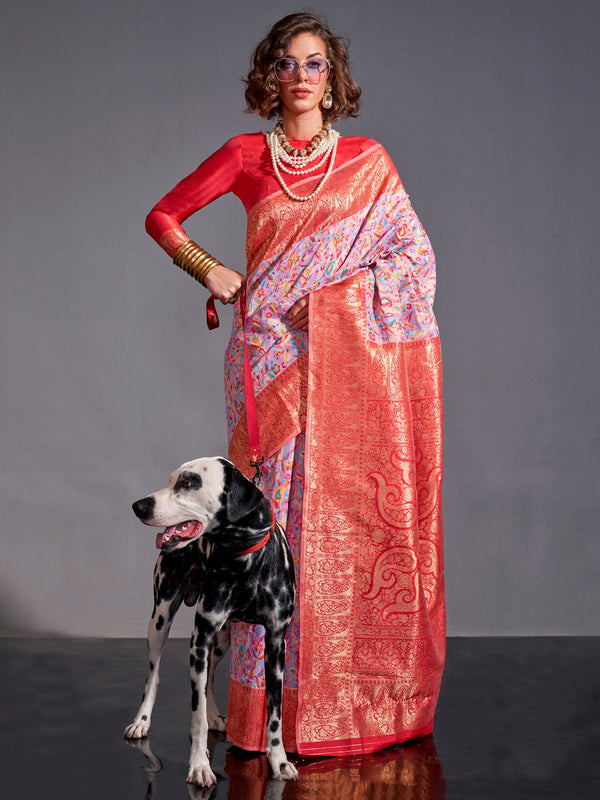NOZ2TOZ Women's Silk Blend Lavender Woven Design Designer Saree With Blouse Piece - Distacart