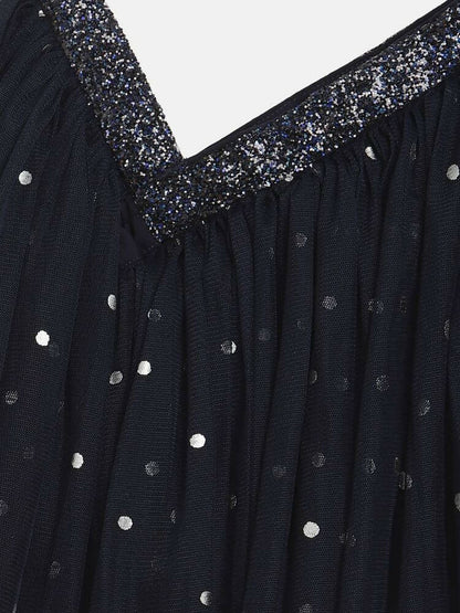 Ahalyaa Navy Blue Net Asymmetric Kids Top With Skirt For Girls - Distacart