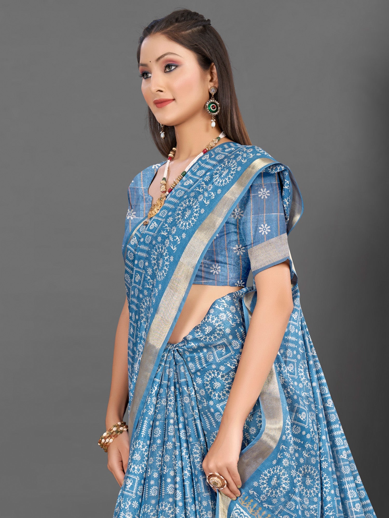 NOZ2TOZ Women's Silk Blend Blue Printed Designer Saree With Blouse Piece - Distacart