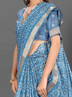 Thumbnail for NOZ2TOZ Women's Silk Blend Blue Printed Designer Saree With Blouse Piece - Distacart