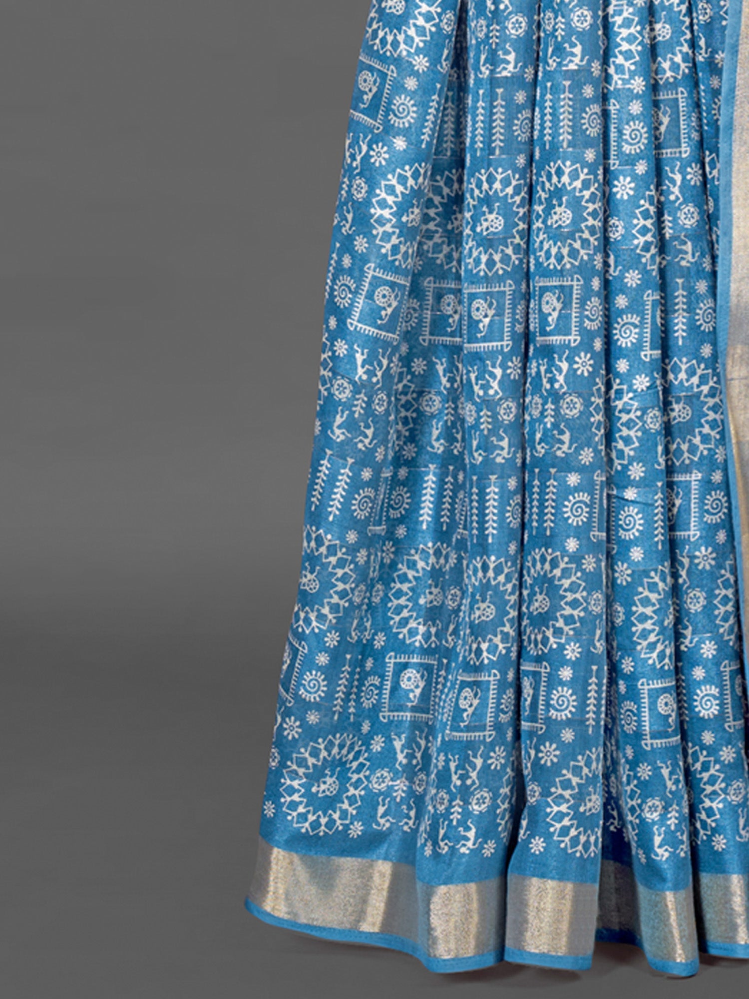 NOZ2TOZ Women's Silk Blend Blue Printed Designer Saree With Blouse Piece - Distacart
