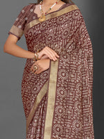 Thumbnail for NOZ2TOZ Women's Silk Blend Brown Printed Designer Saree With Blouse Piece - Distacart
