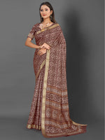 Thumbnail for NOZ2TOZ Women's Silk Blend Brown Printed Designer Saree With Blouse Piece - Distacart