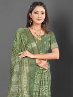 Thumbnail for NOZ2TOZ Women's Silk Blend Olive Printed Designer Saree With Blouse Piece - Distacart