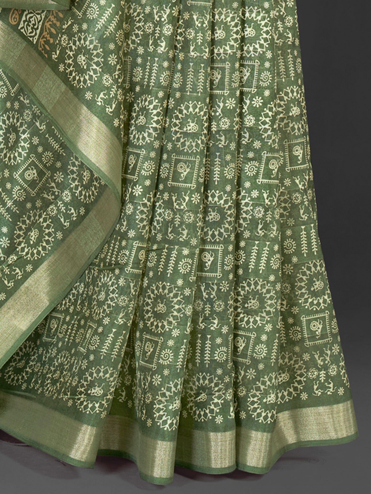 NOZ2TOZ Women's Silk Blend Olive Printed Designer Saree With Blouse Piece - Distacart