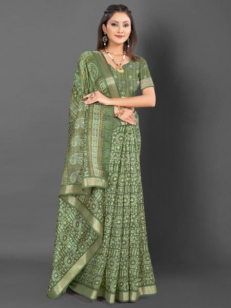 NOZ2TOZ Women's Silk Blend Olive Printed Designer Saree With Blouse Piece - Distacart