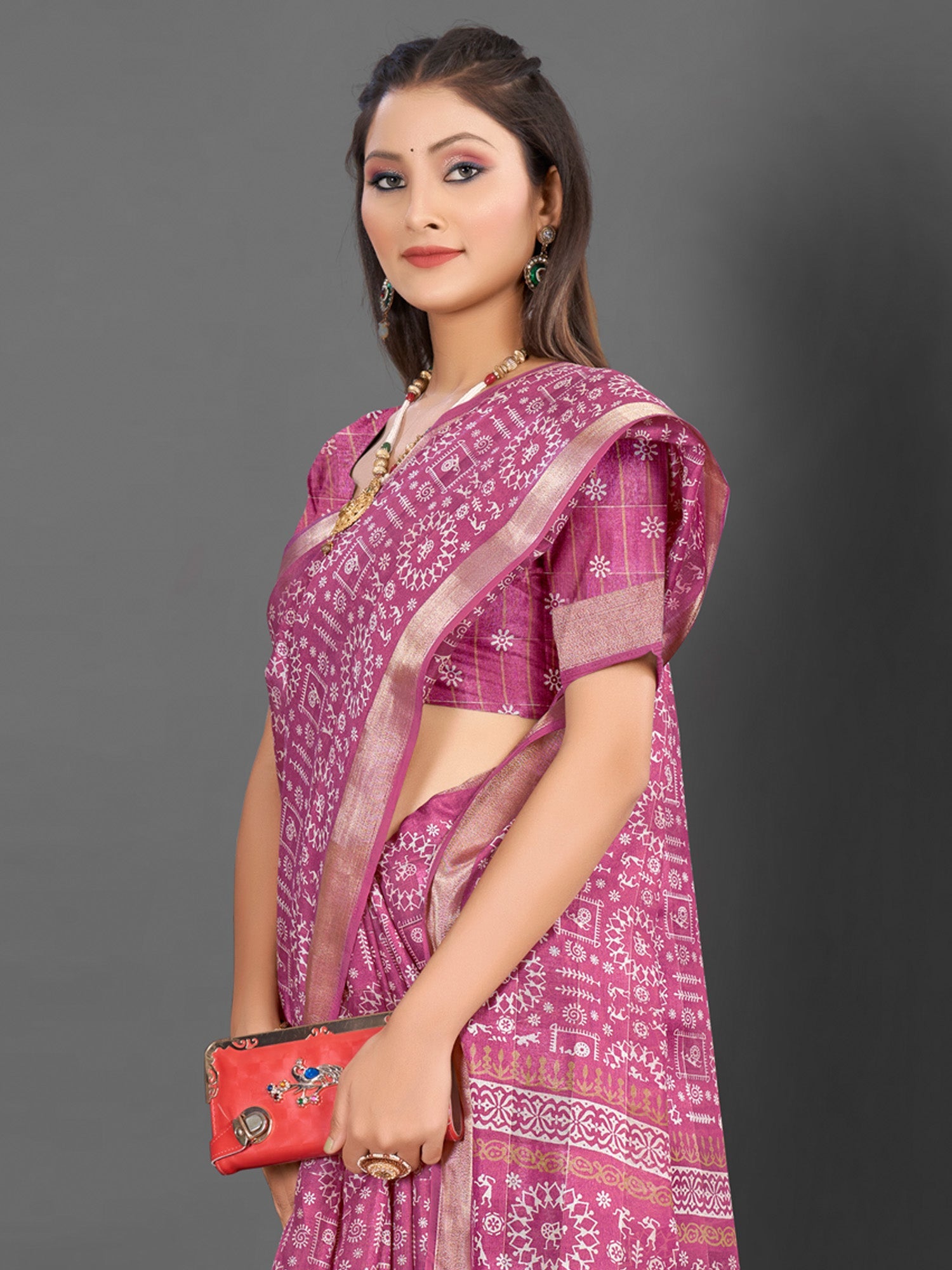 NOZ2TOZ Women's Silk Blend Mauve Printed Designer Saree With Blouse Piece - Distacart