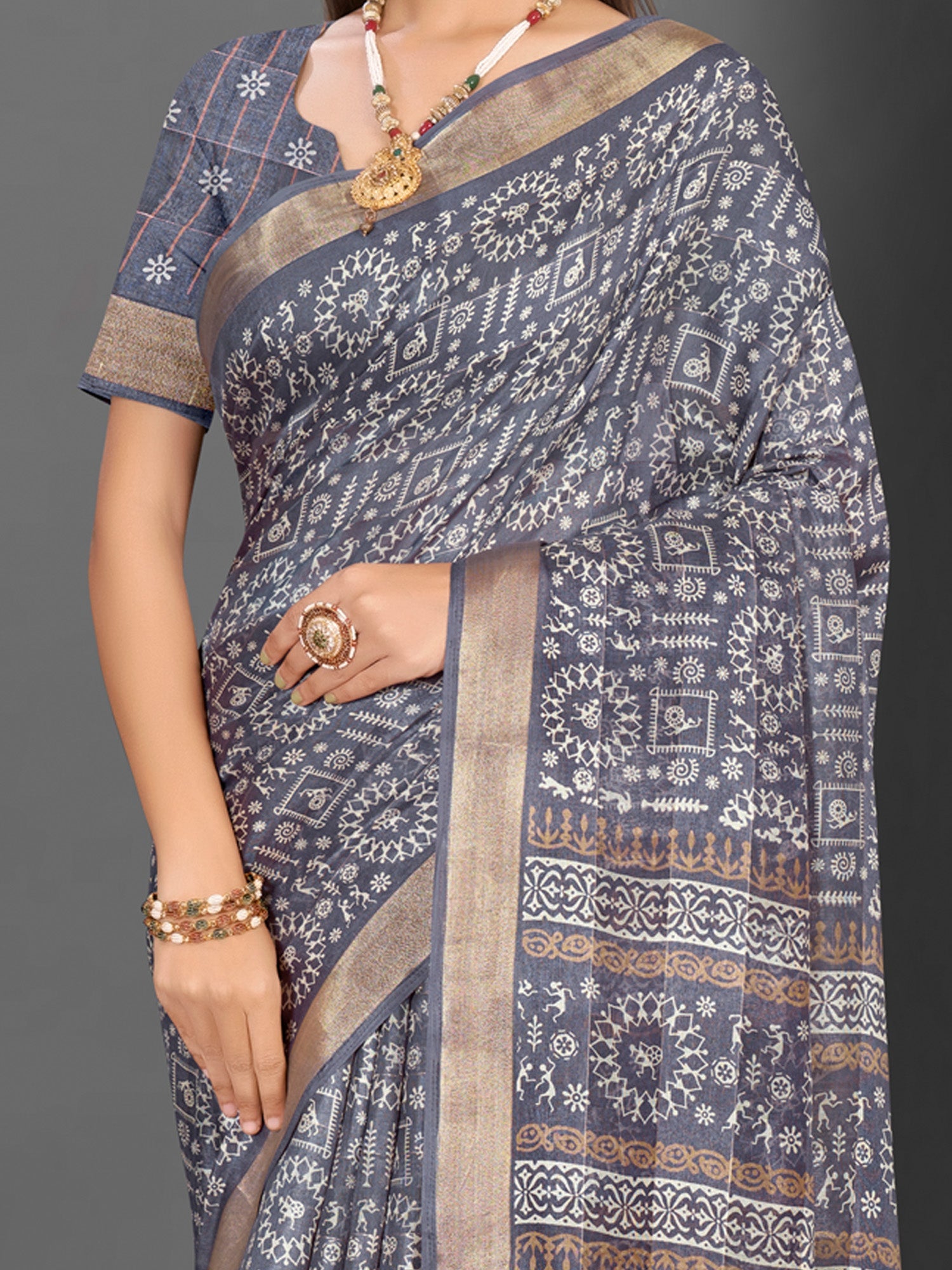 NOZ2TOZ Women's Silk Blend Grey Printed Designer Saree With Blouse Piece - Distacart