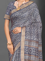 Thumbnail for NOZ2TOZ Women's Silk Blend Grey Printed Designer Saree With Blouse Piece - Distacart